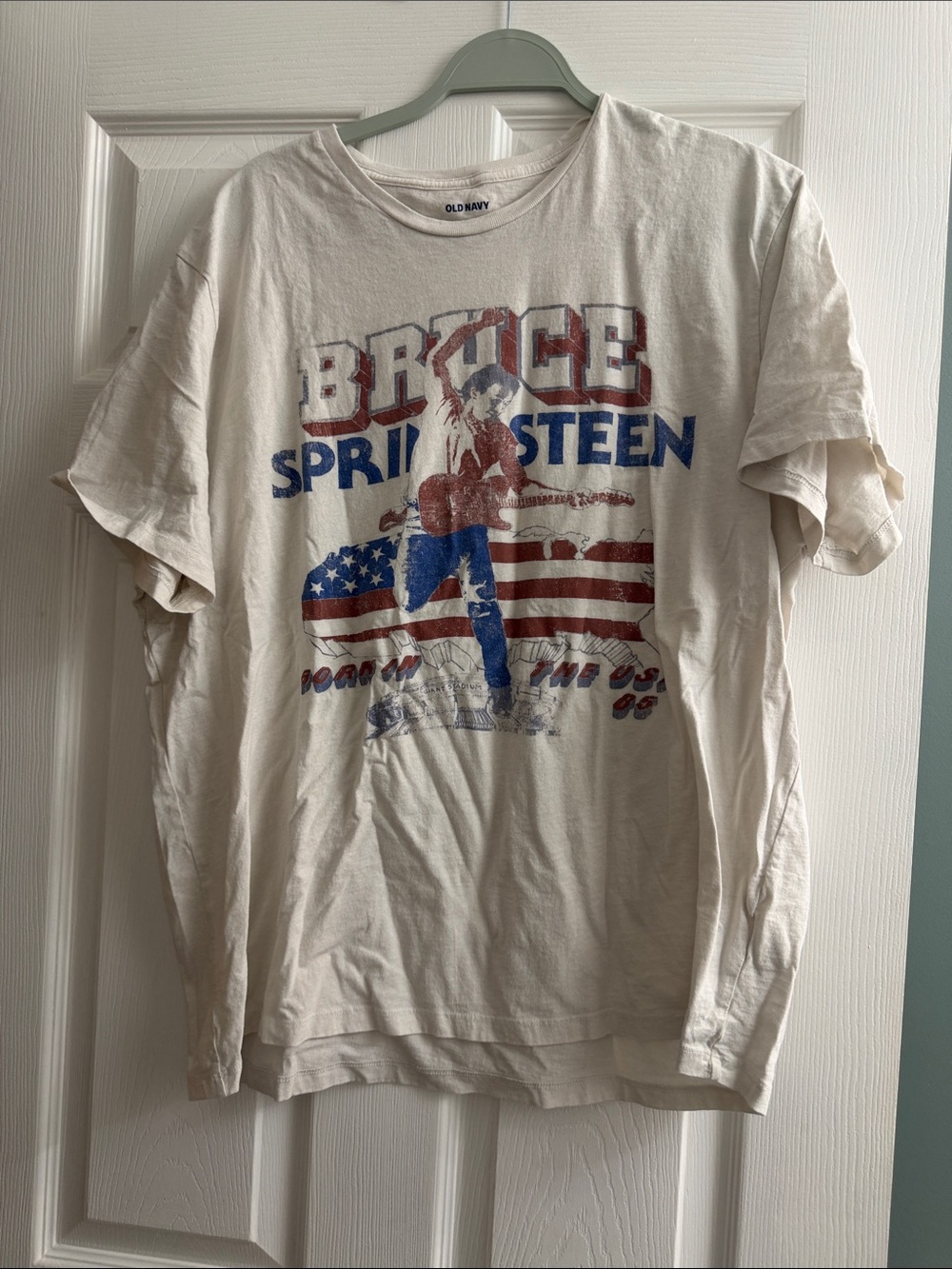 Old Navy Men's Vintage-Style White Graphic Tee - American Flag Guitar